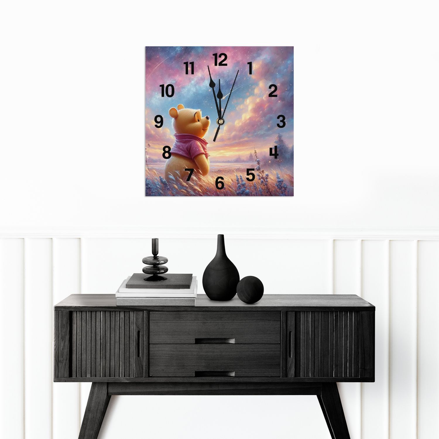 Wall clock square - charming Winnie the Pooh design