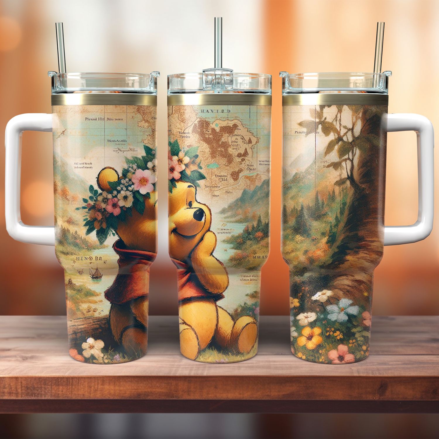 Tumbler with handle - ToGo - vintage style Winnie the Pooh