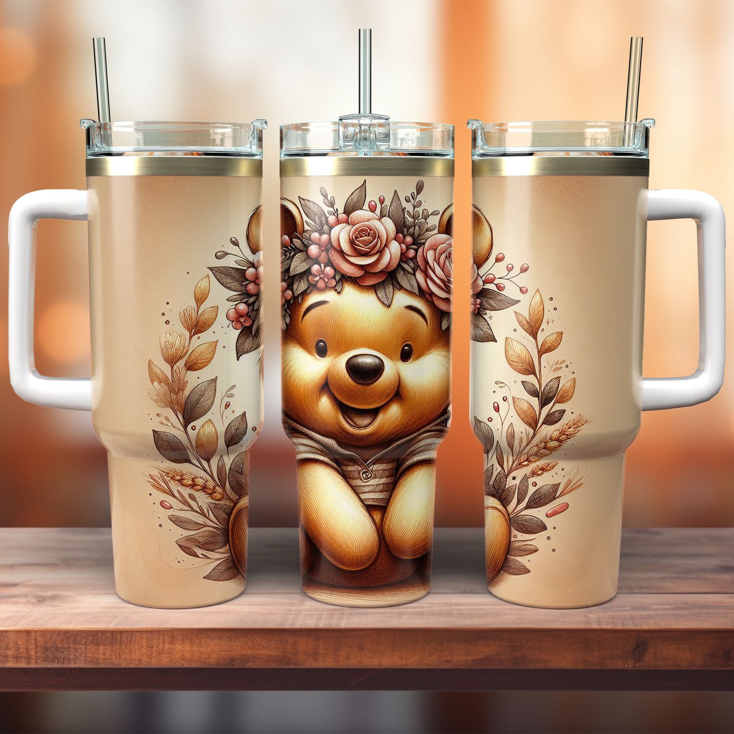Tumbler with handle - ToGo - vintage style Winnie the Pooh