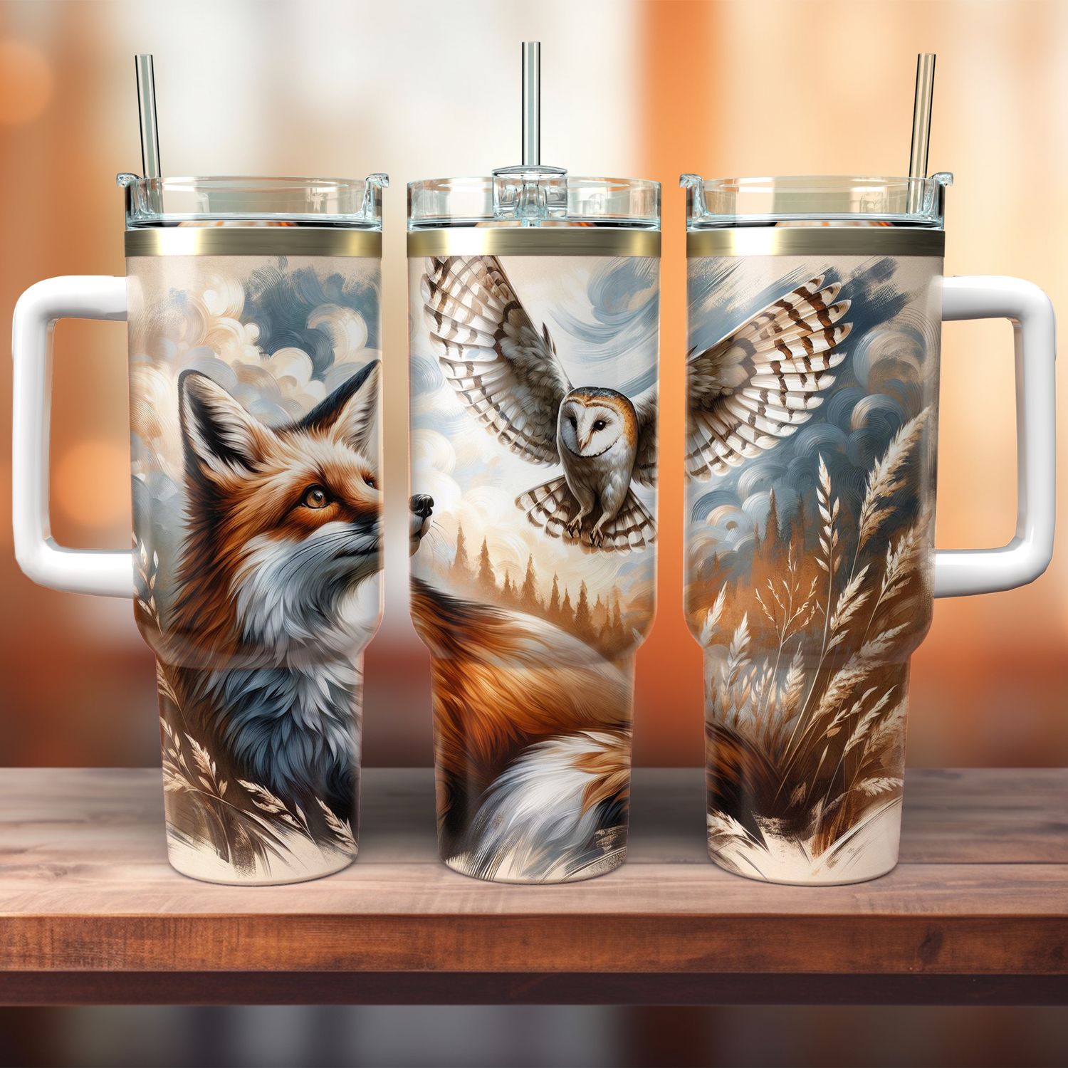 Tumbler with handle - ToGo - Fox and Owl