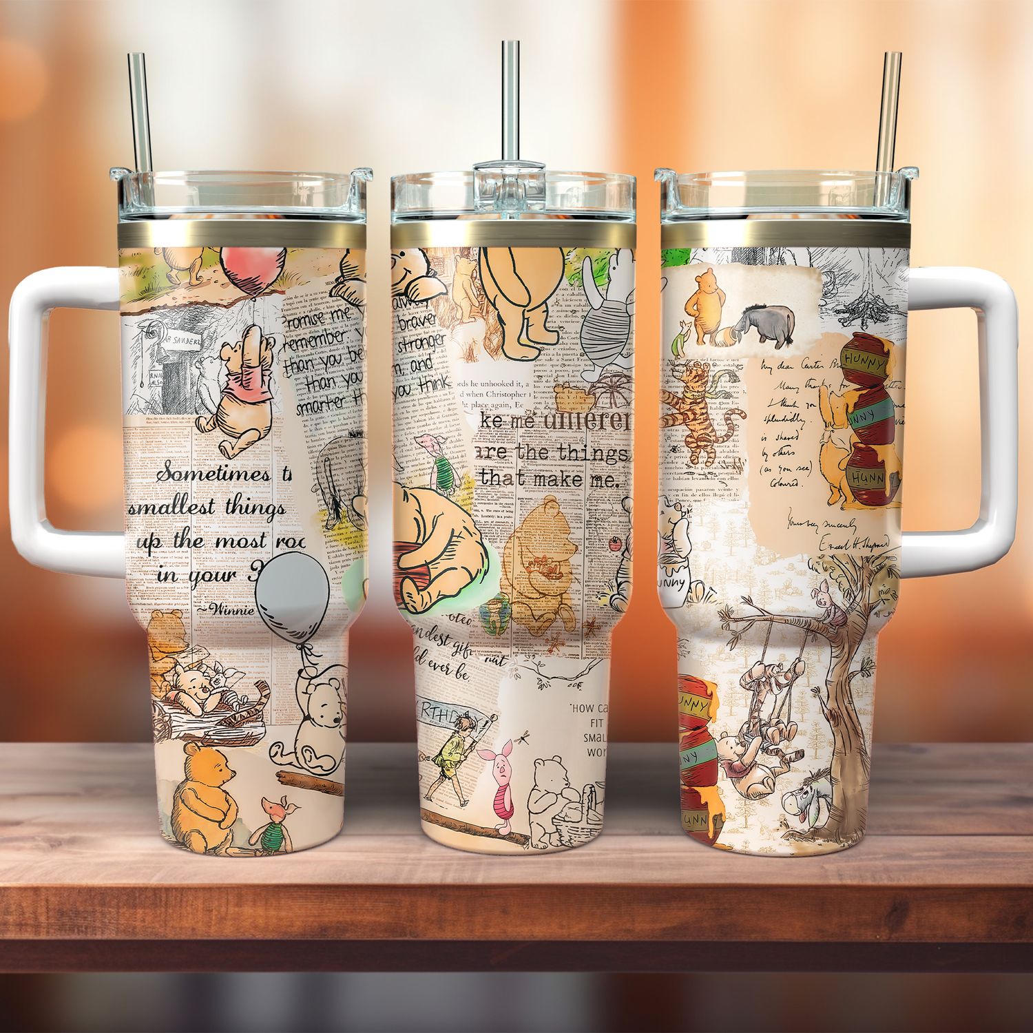 Tumbler with handle - ToGo - vintage style Winnie the Pooh