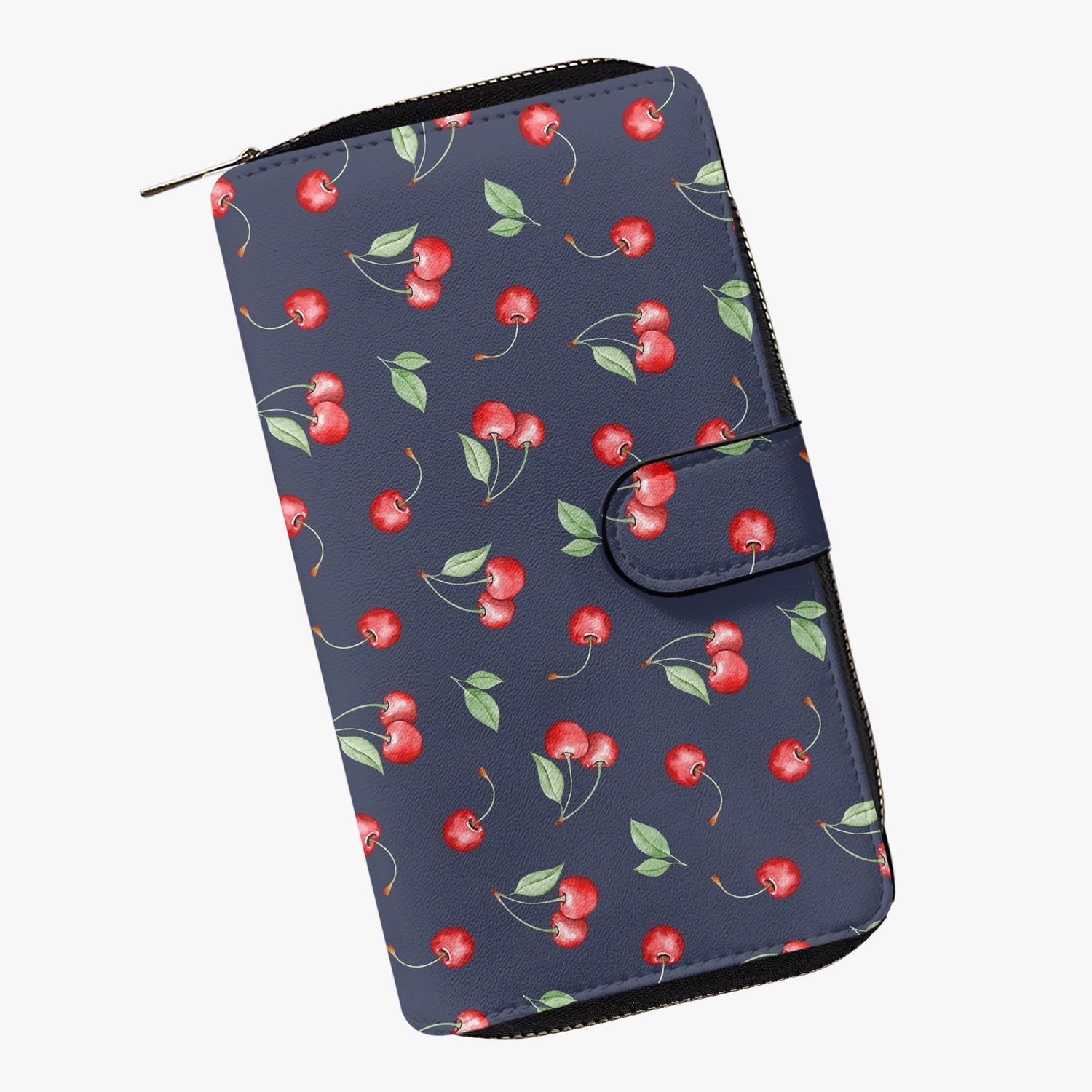 Large wallet navy blue - cherries