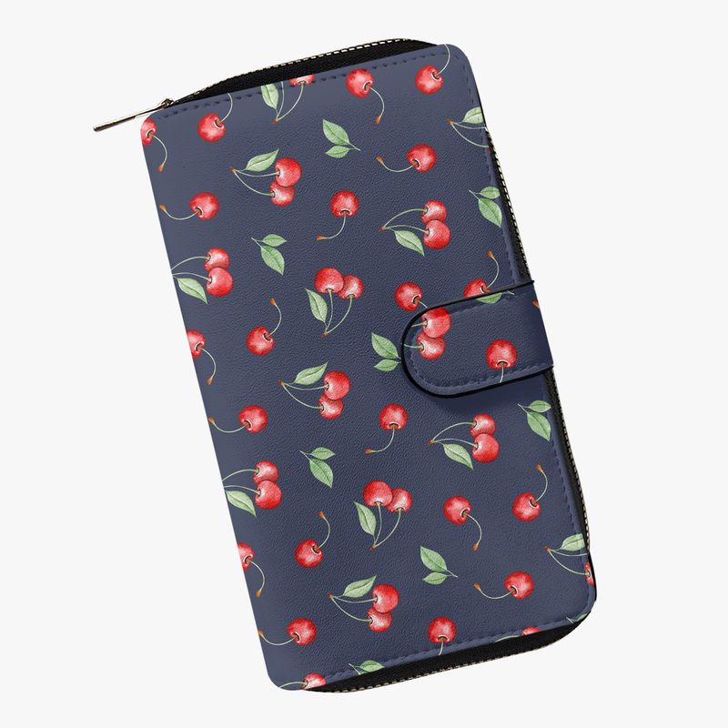 Large wallet navy blue - cherries
