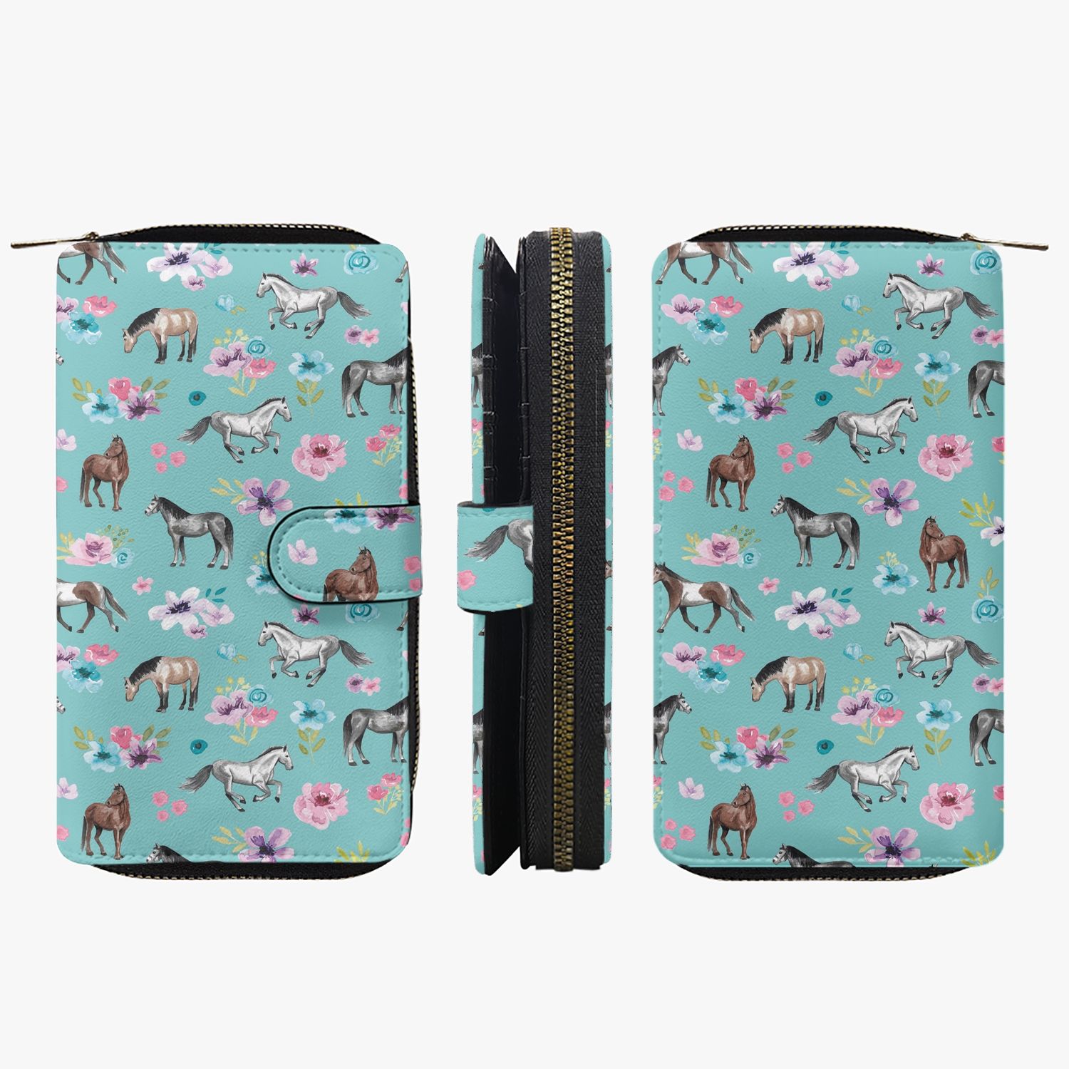 Large wallet turquoise - horses