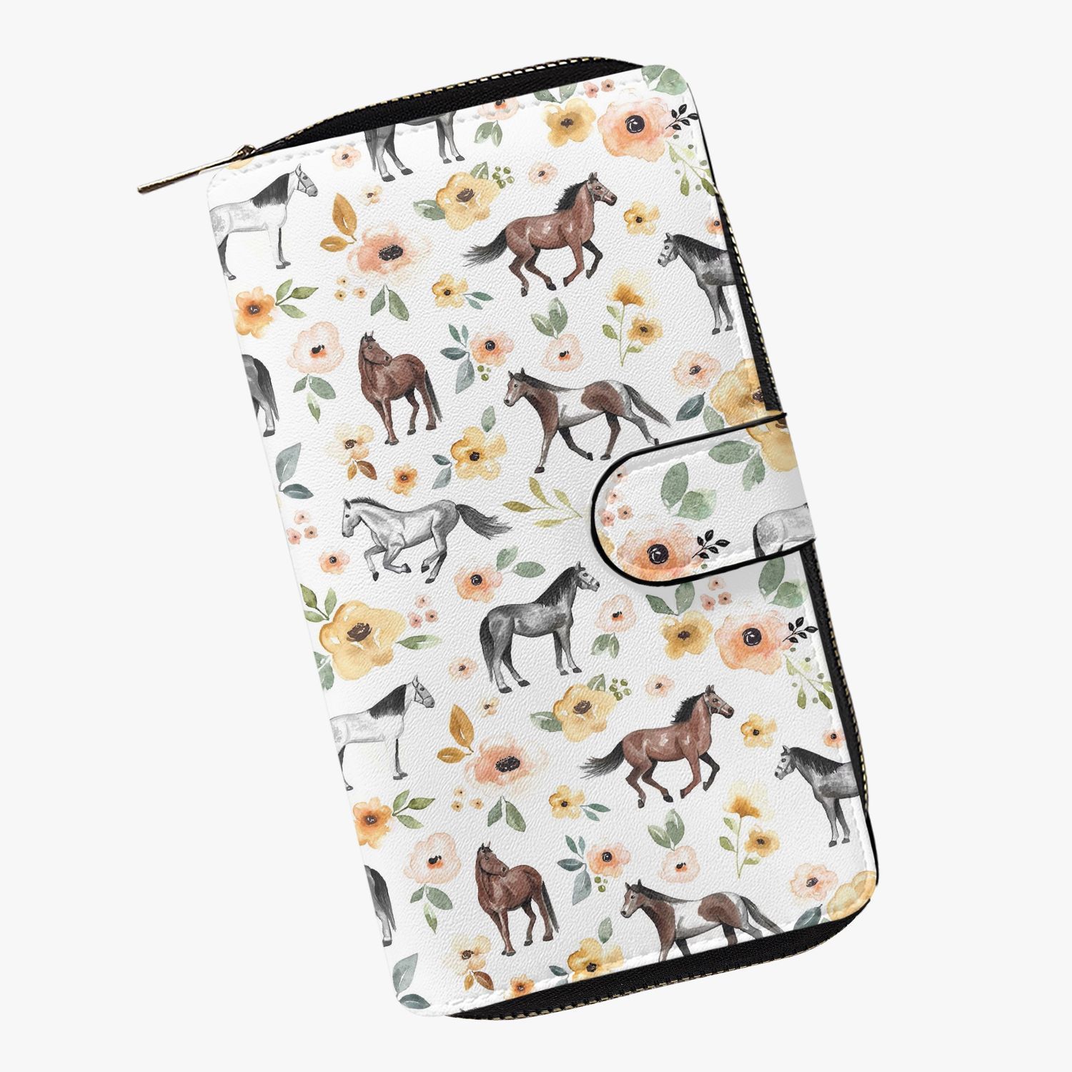 Large wallet white - horses