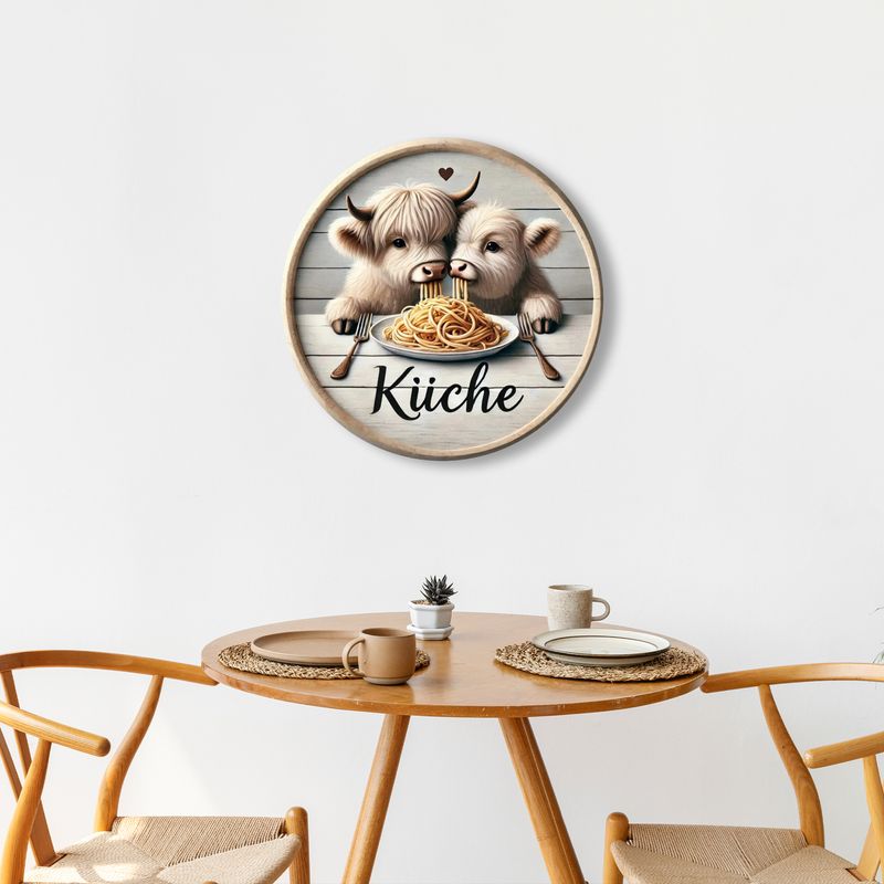 Wooden door hanger &quot;Kitchen&quot; Highland cows - pasta