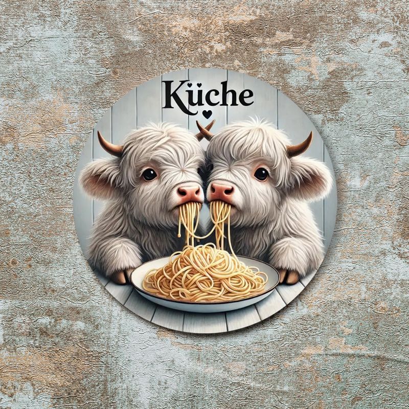 Wooden door hanger &quot;Kitchen&quot; Highland cows - pasta