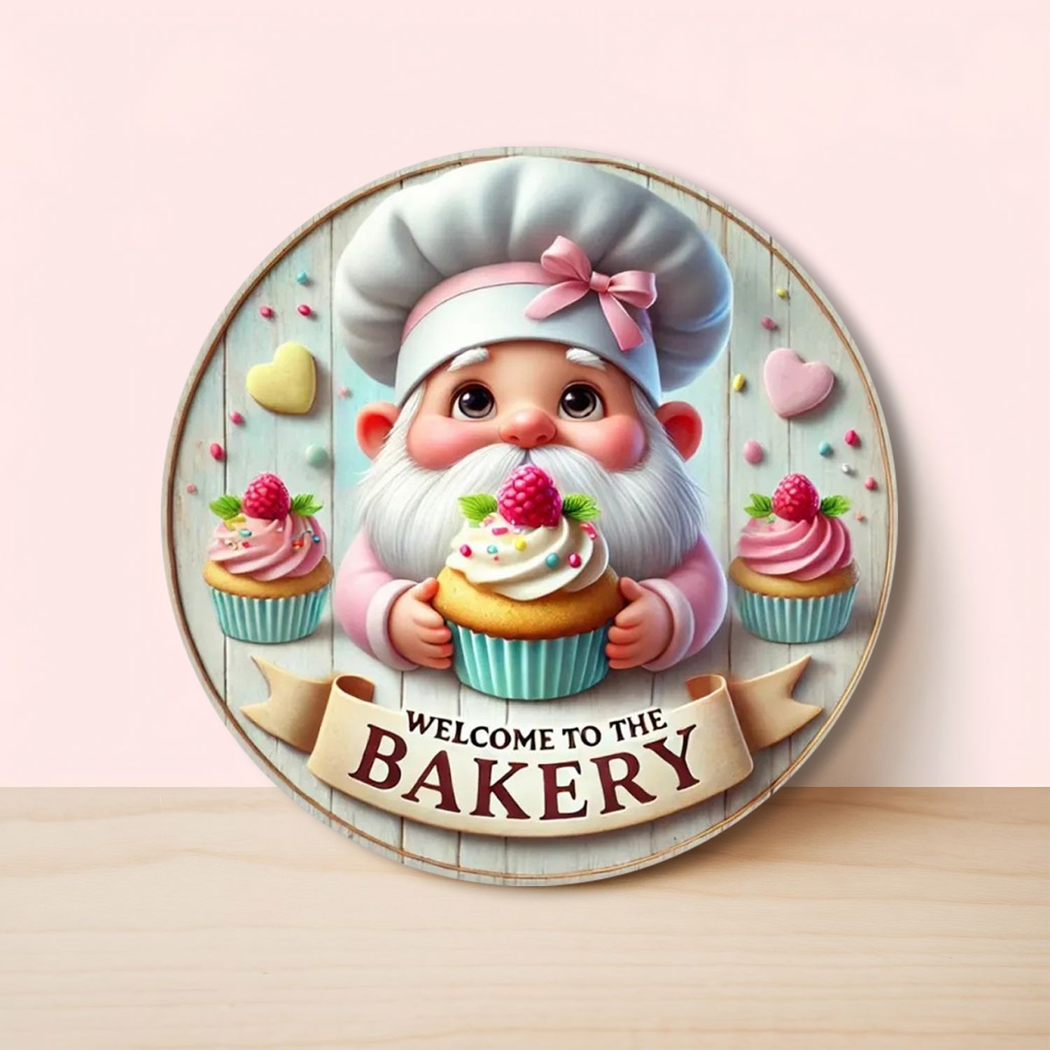 Wooden door hanger &quot;Welcome to the Bakery&quot; gnome