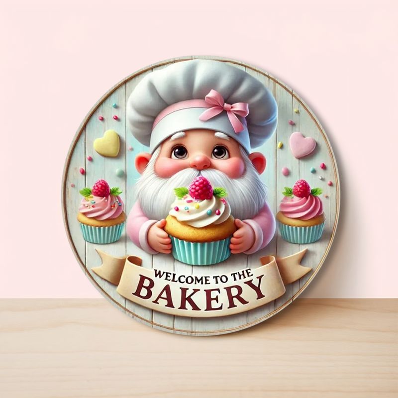 Wooden door hanger &quot;Welcome to the Bakery&quot; gnome