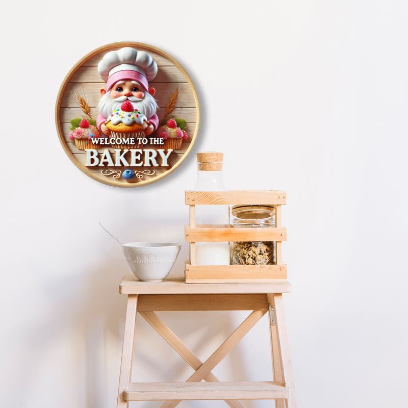 Wooden door hanger wood look &quot;Welcome to the Bakery&quot; gnome