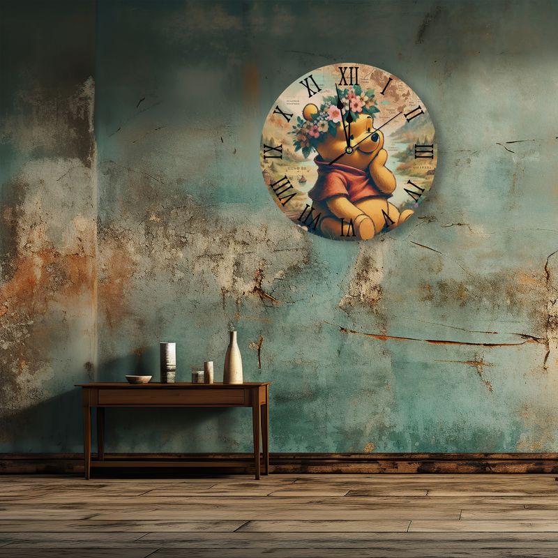 Vintage style wooden wall clock - Winnie the Pooh Hundred Acre Forest
