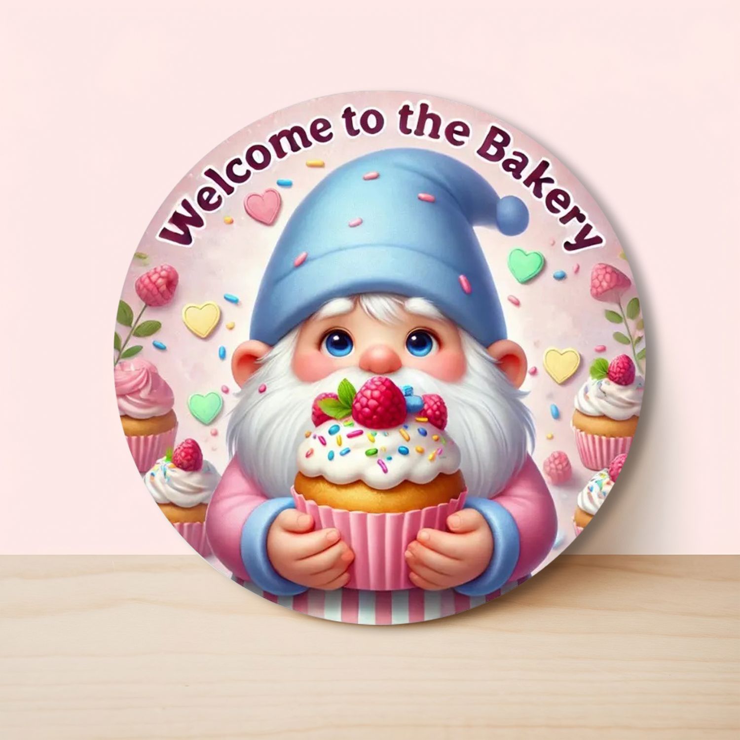 Wooden door hanger &quot;Welcome to the Bakery&quot; gnome