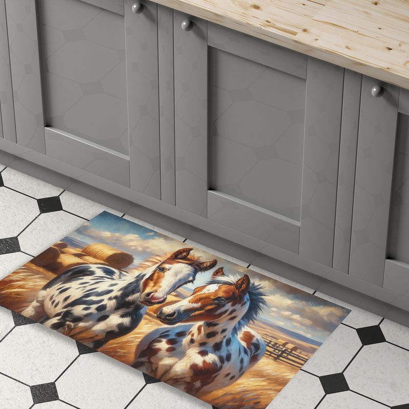 Leather floor mat western horses