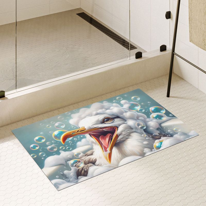 Leather floor mat funny seagull - bubble bath