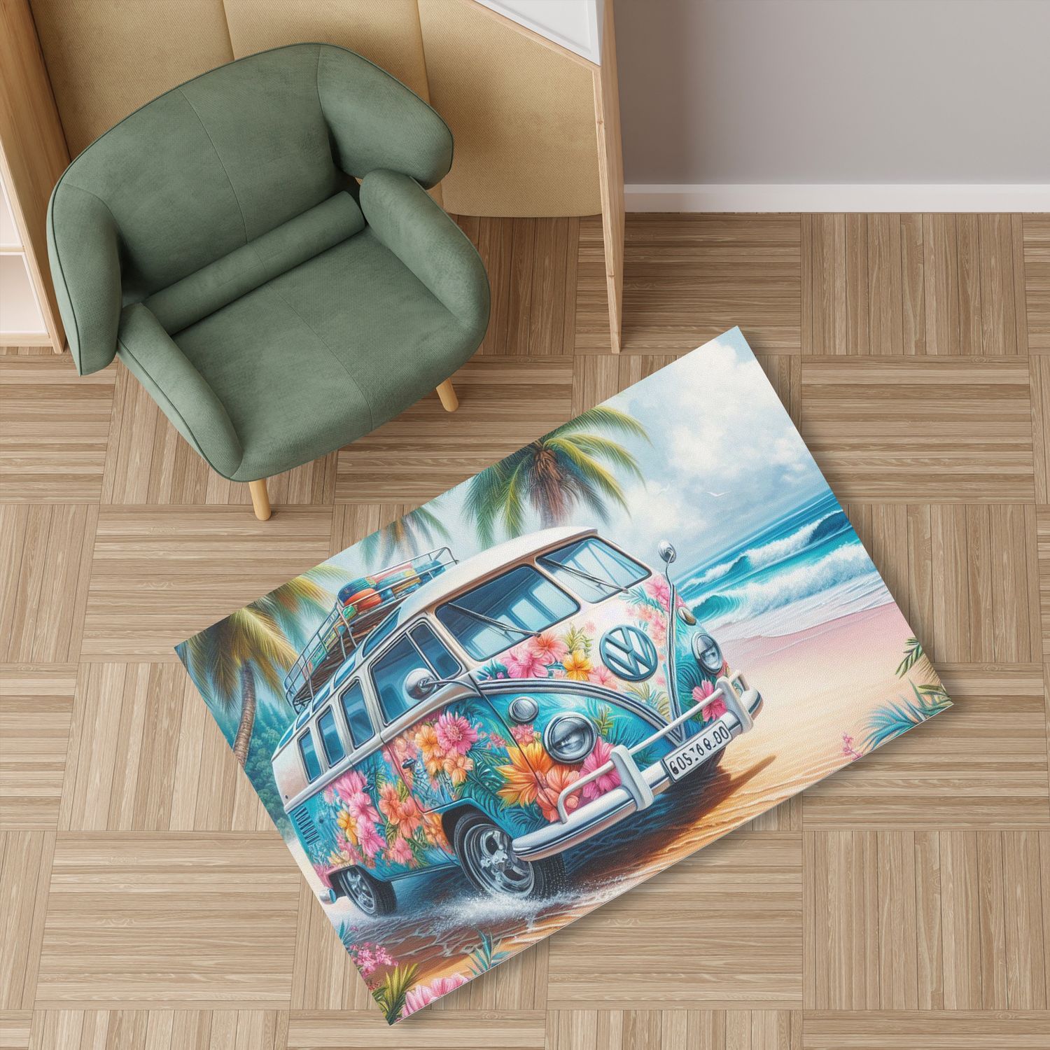 Leather floor mat Tropical VW Bulli