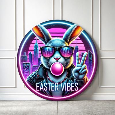 Wooden door hanger “Easter Vibes” bunny with sunglasses