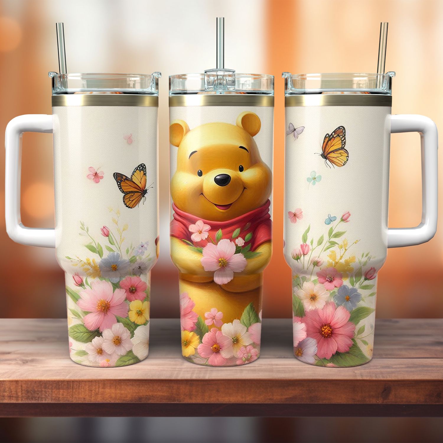 Tumbler with handle - ToGo - Floral Winnie the Pooh