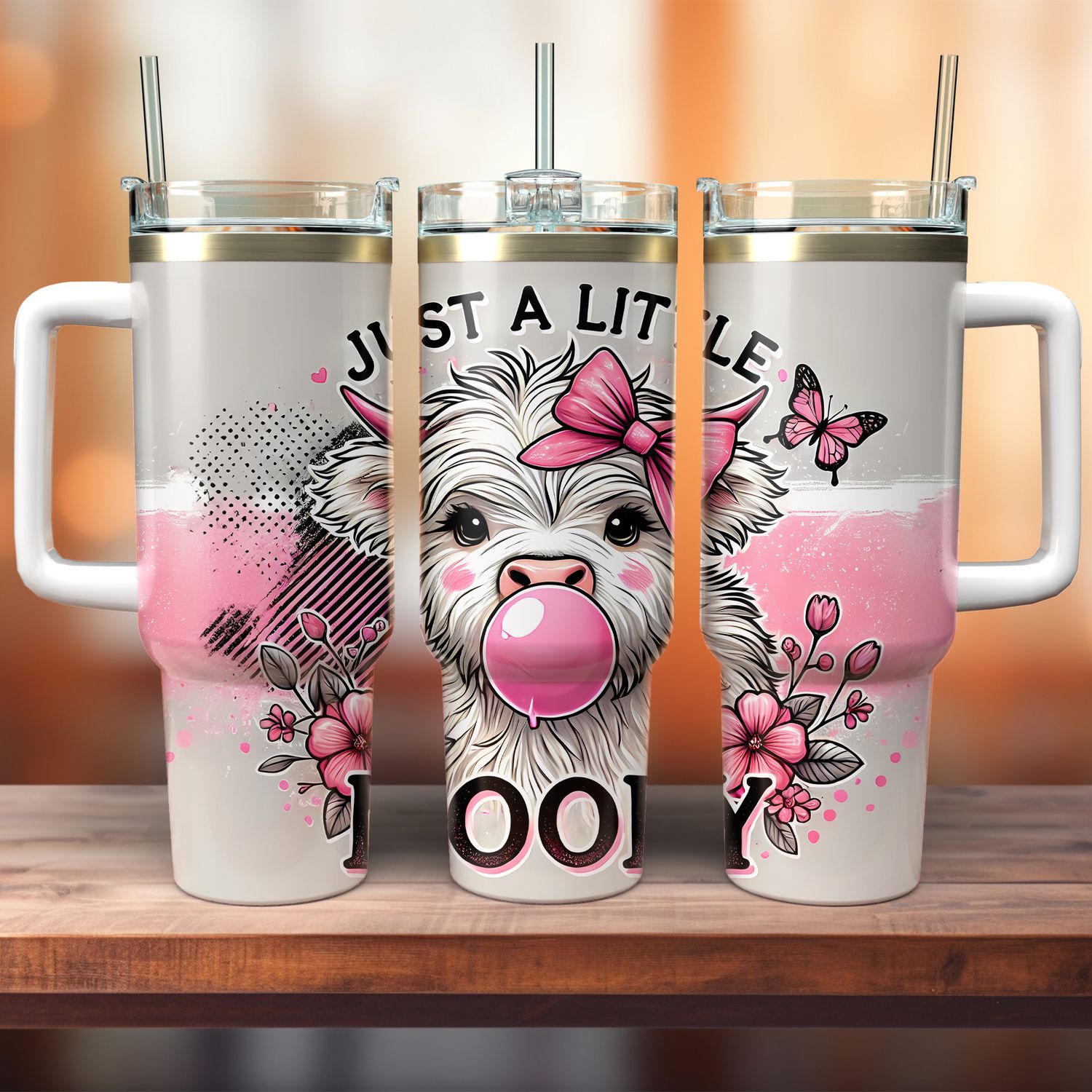 Tumbler with handle - ToGo - &quot;Just A Little Moody&quot; Highland cow