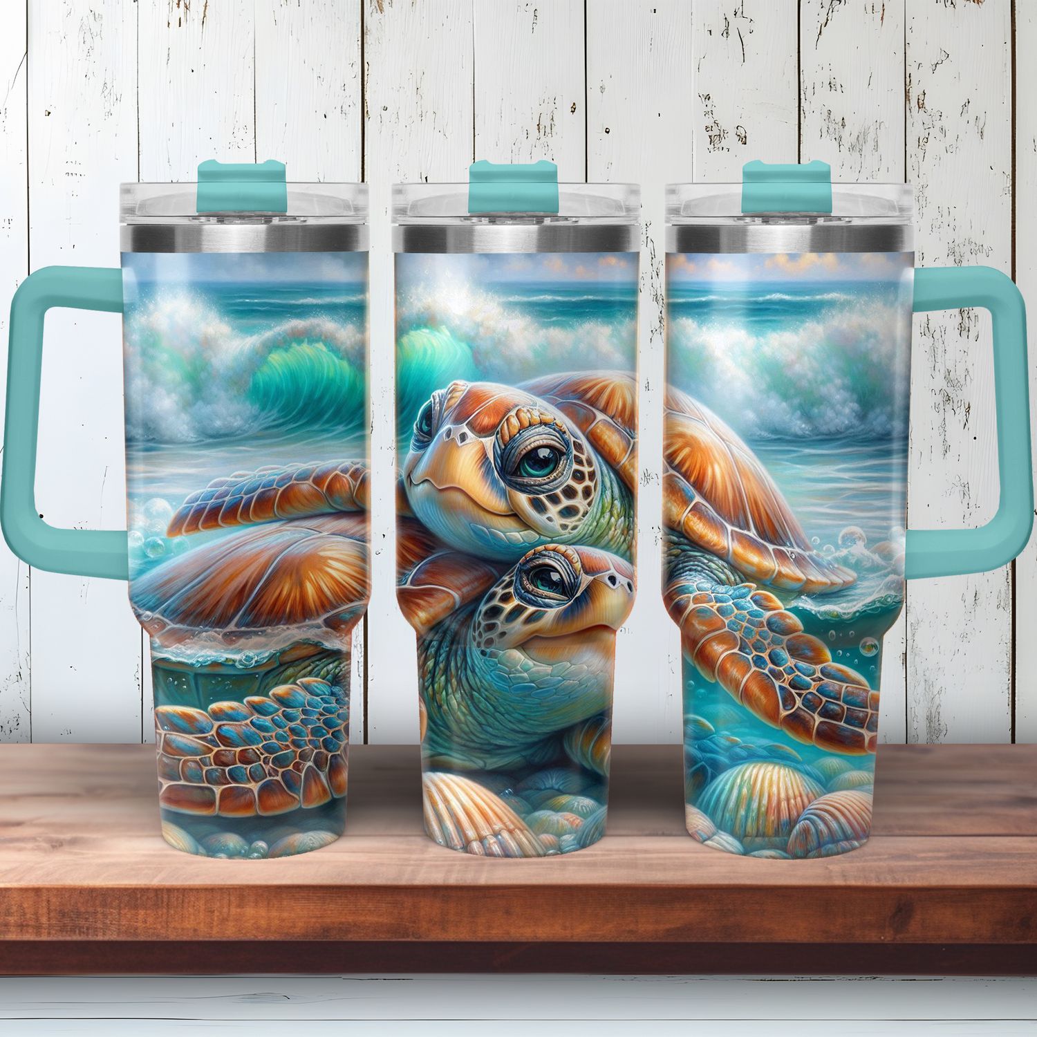 Tumbler with handle - ToGo - Sea turtles