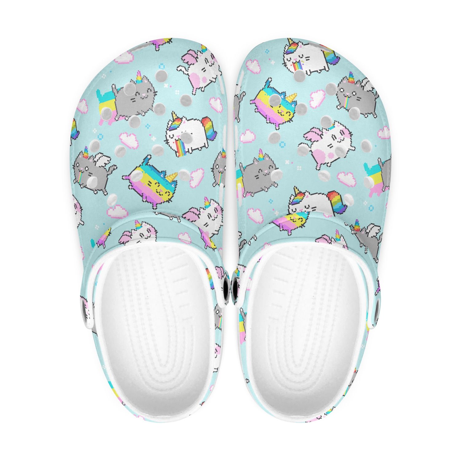 Pixel Style Clogs Light Blue - Cats