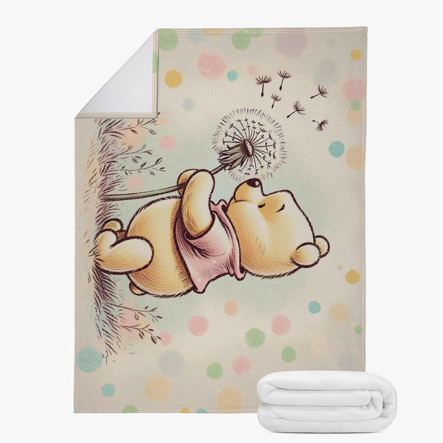 Sweet beige cuddly blanket with Winnie the Pooh motif