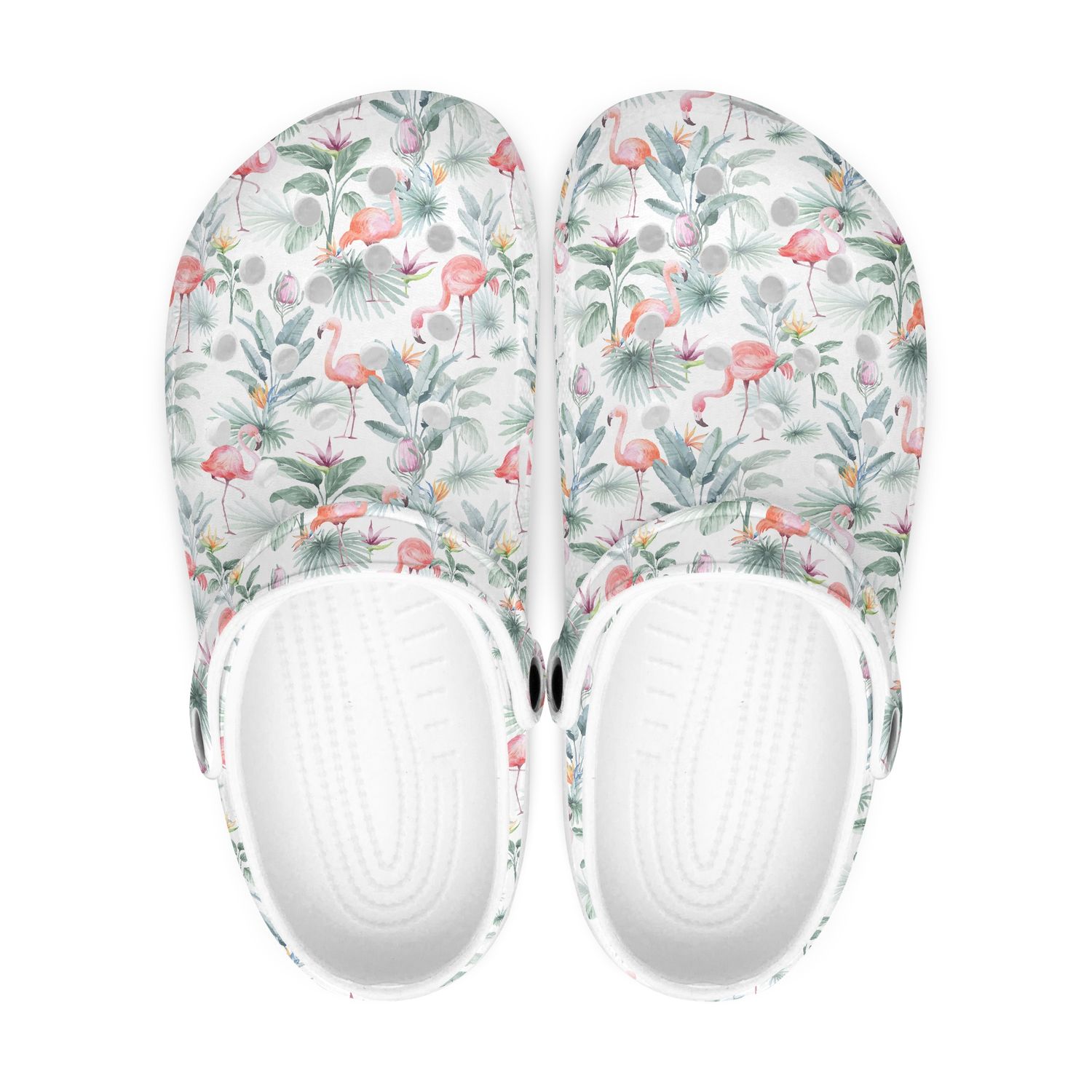 White Tropical Clogs - Flamingo