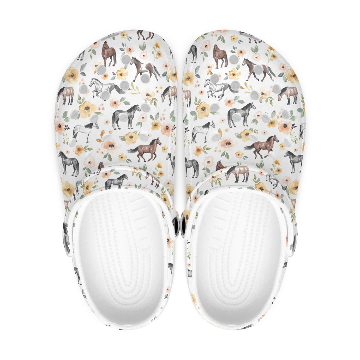 White floral horse clogs