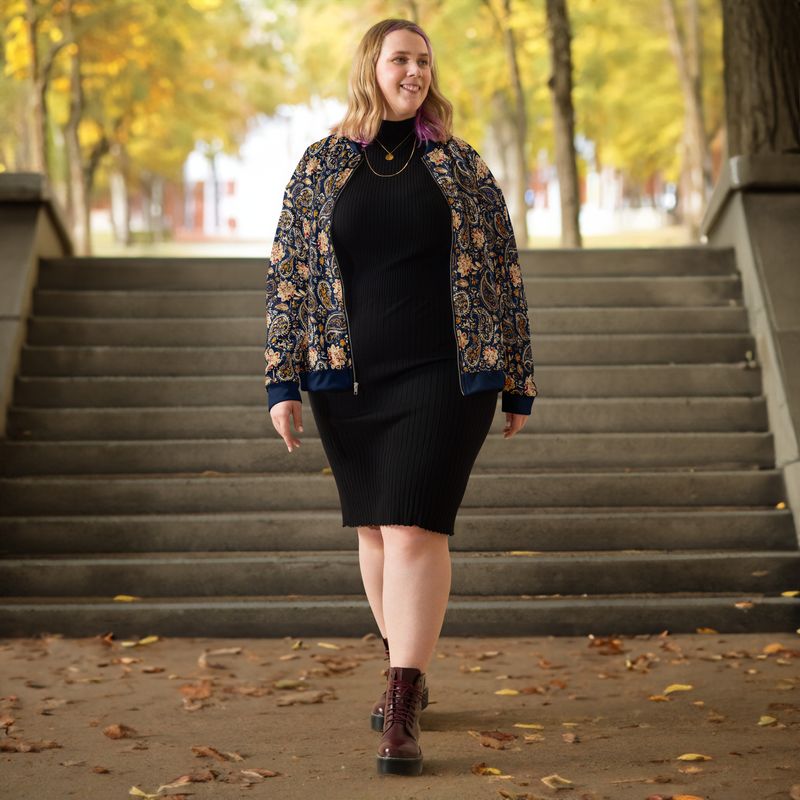 Light Floral Paisley Bomber Jacket - NavyBlue