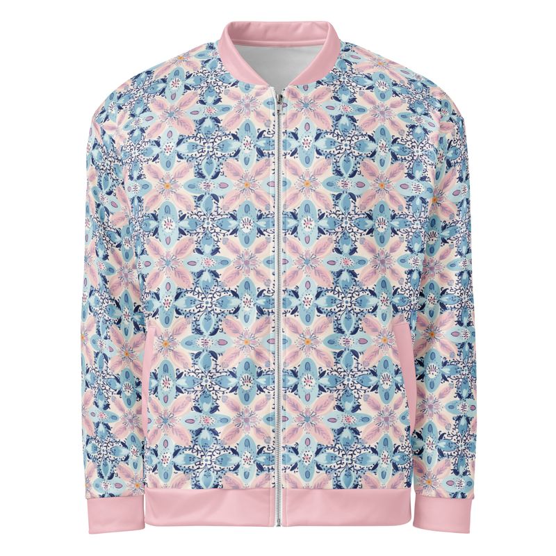 Light pastel colored Bohemian bomber jacket