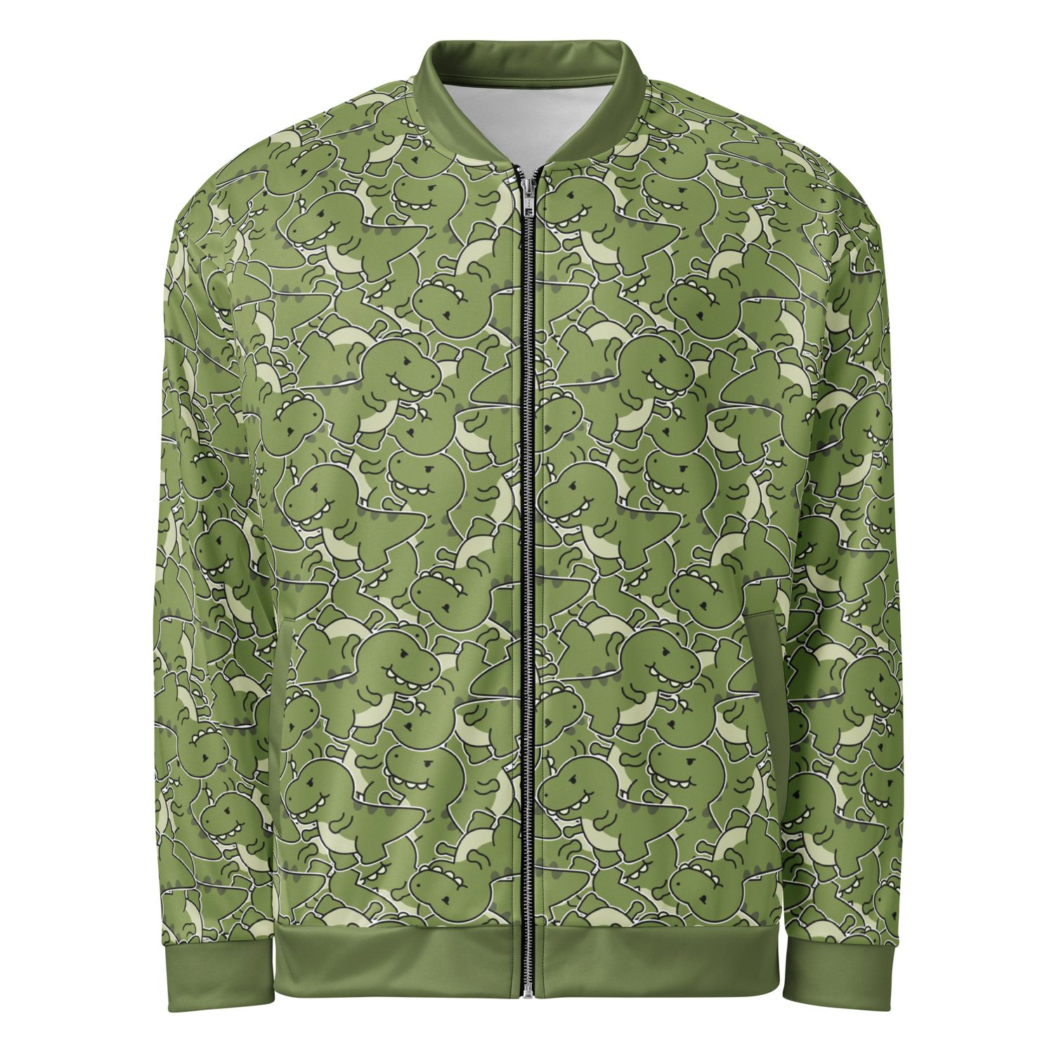 Lightweight cartoon T-Rex dinosaur bomber jacket