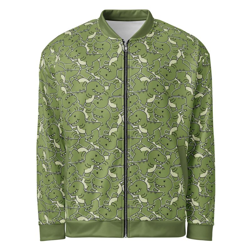 Lightweight cartoon T-Rex dinosaur bomber jacket