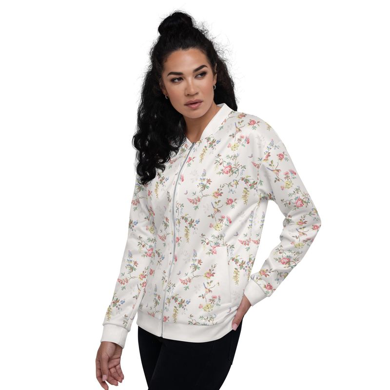 Light Cream Vintage Bomber Jacket - Floral