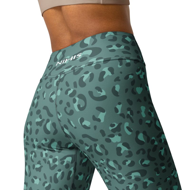Teal leopard high-waist leggings