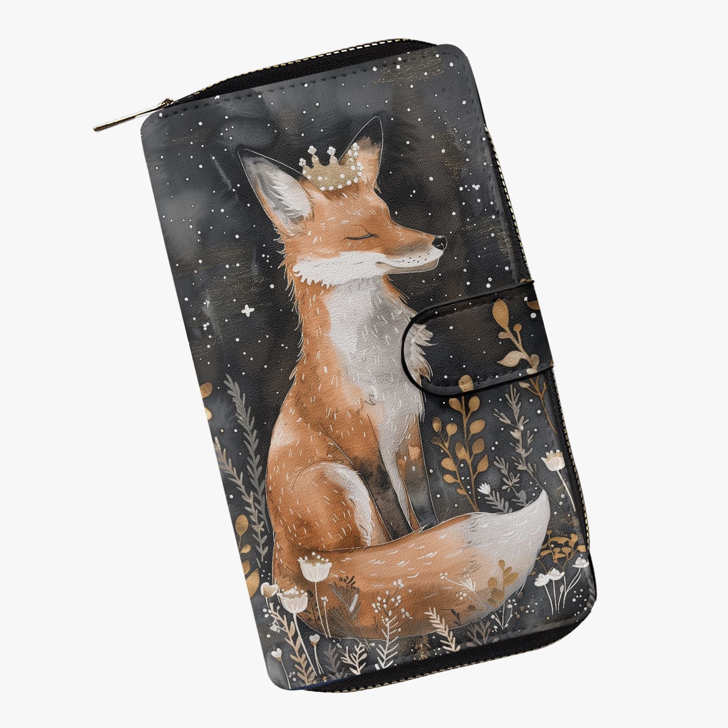 Large wallet black - fox with crown