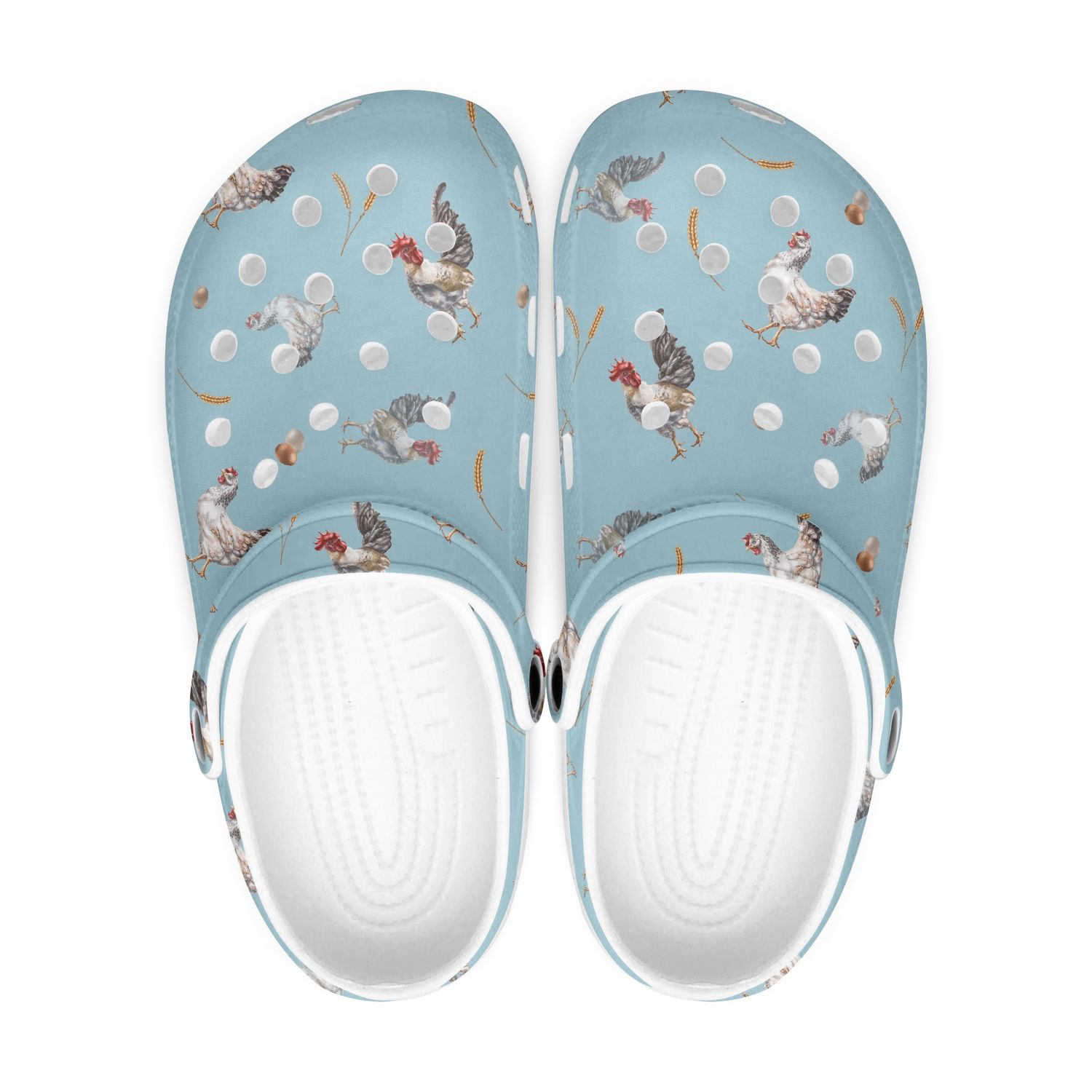 Blue chicken clogs