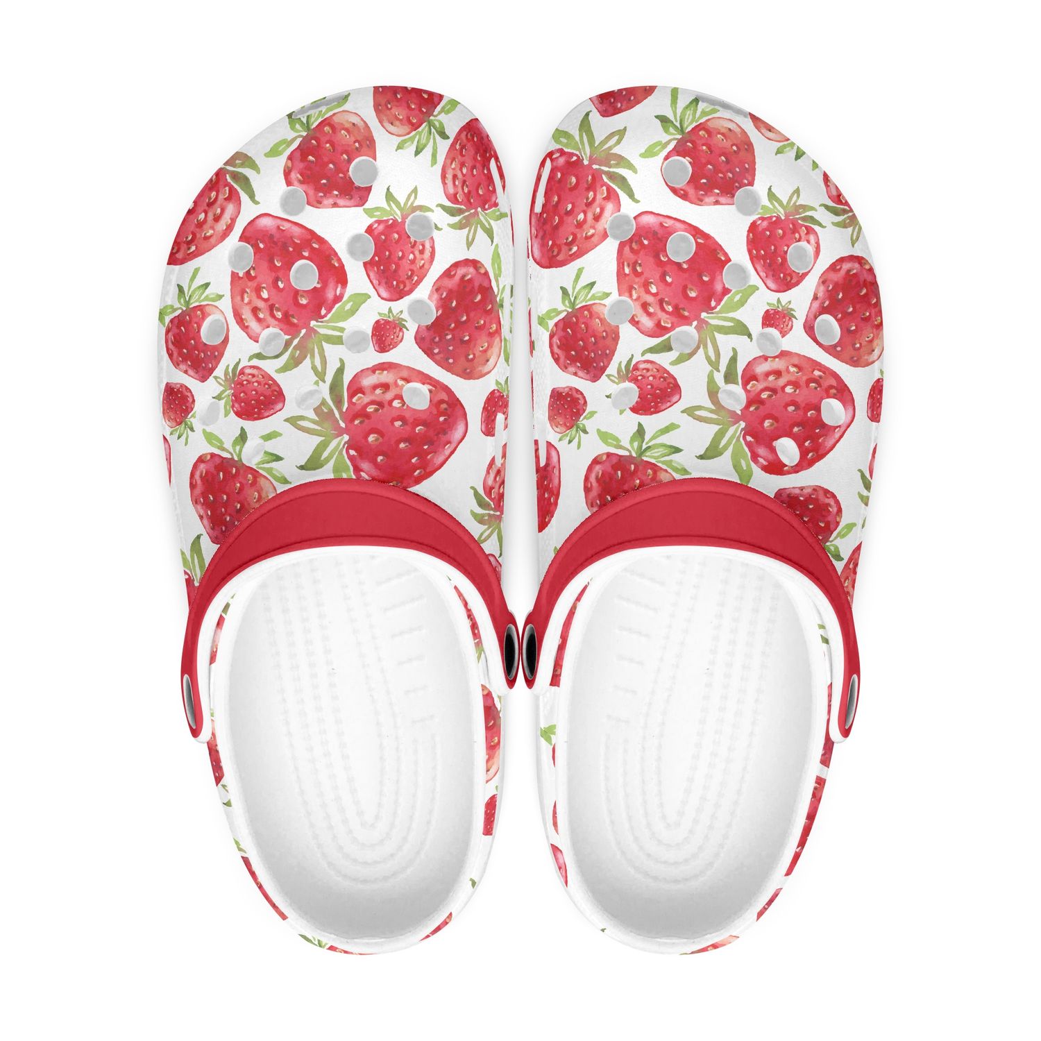 White clogs Red strawberries