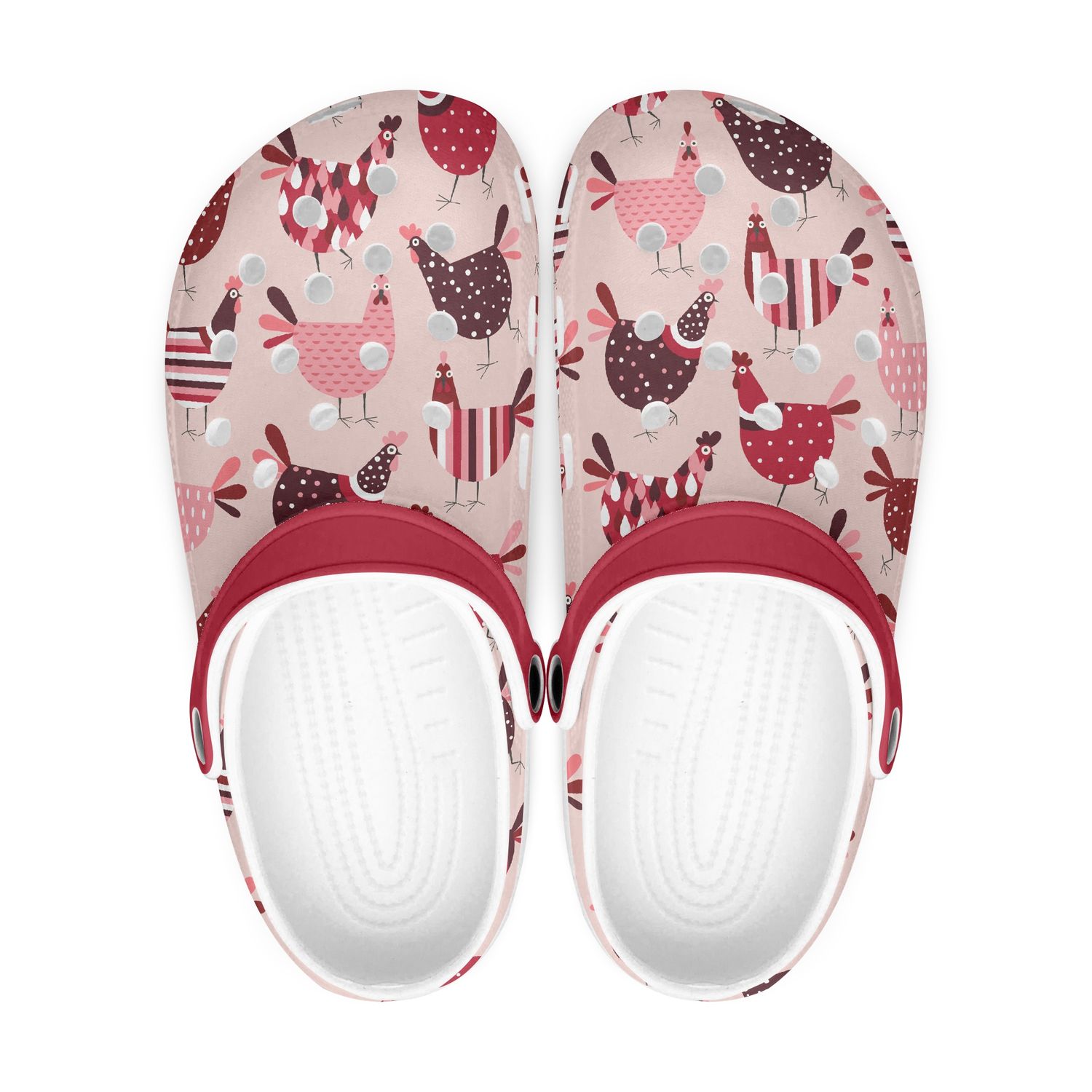 Fun Bordeaux chicken clogs