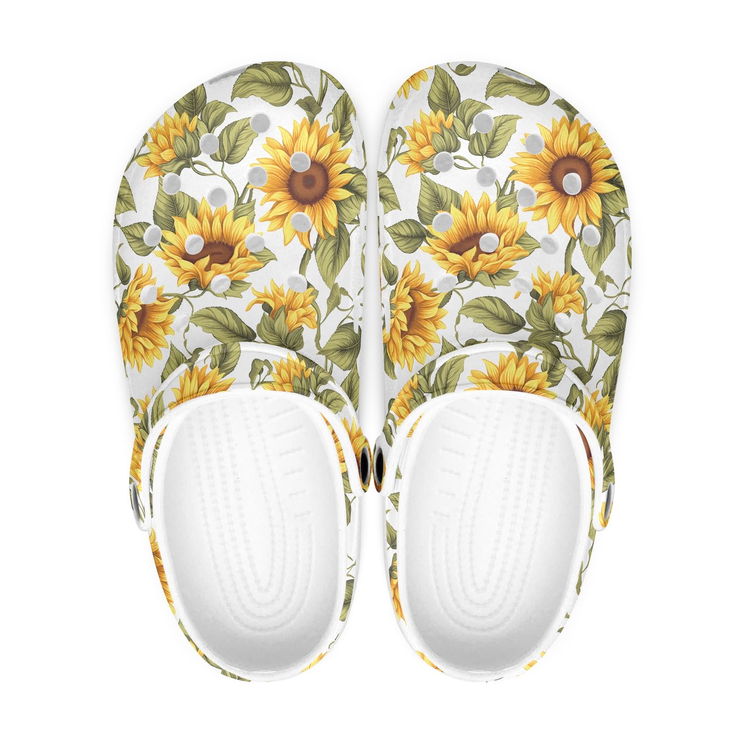 White sunflower clogs