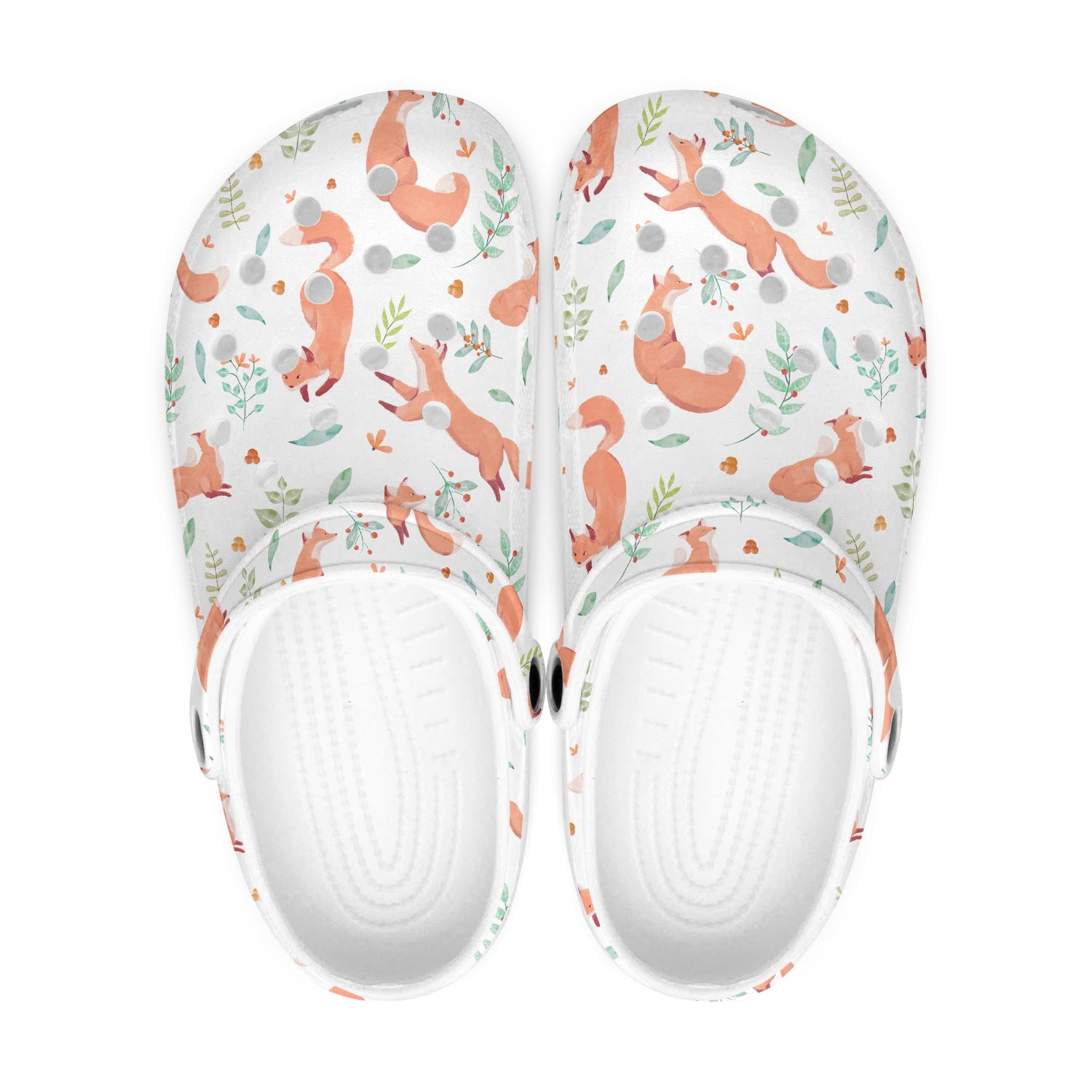 White Floral Fox Clogs