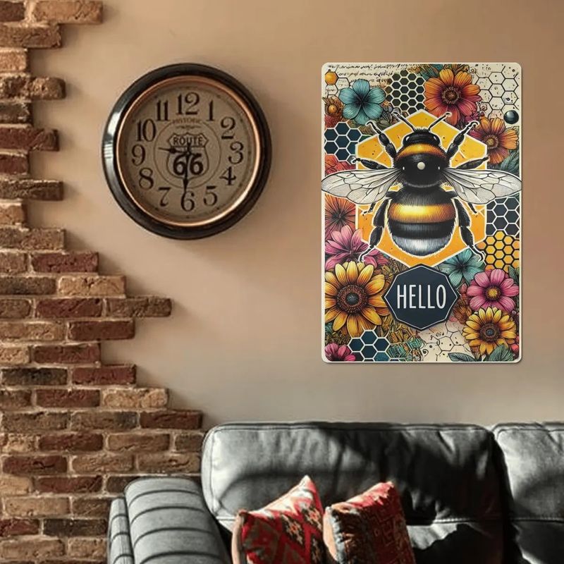 Tin sign &quot;Hello&quot; vintage bee