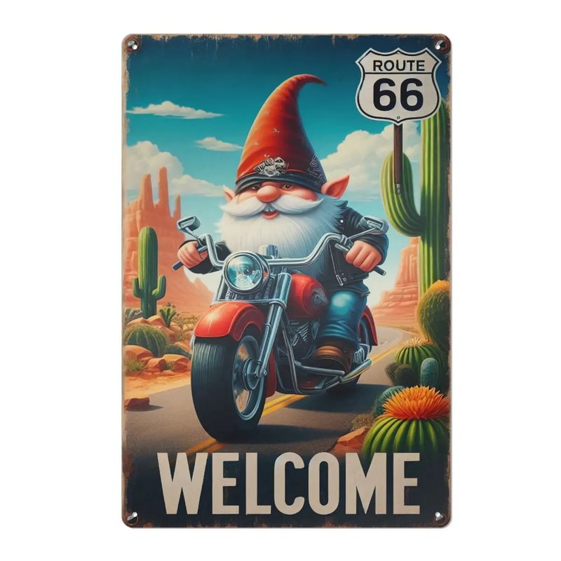 Tin sign “Welcome” biker gnome