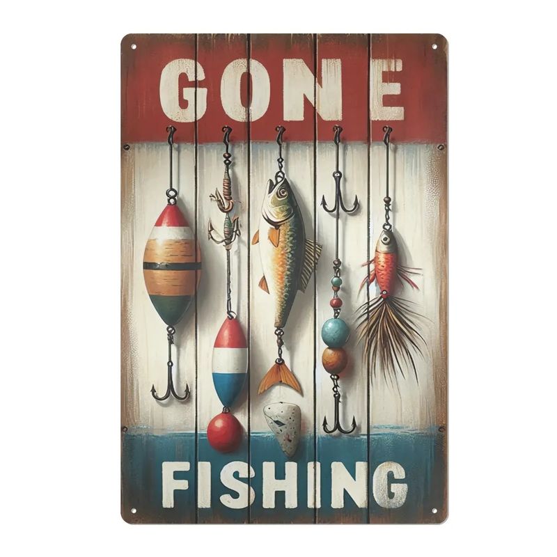 Metal sign &quot;Gone Fishing&quot; Angler