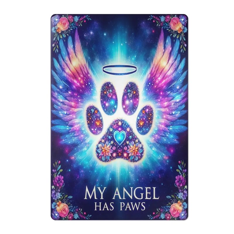 Tin sign &quot;My Angel Has Paws&quot; dog paw with angel wings