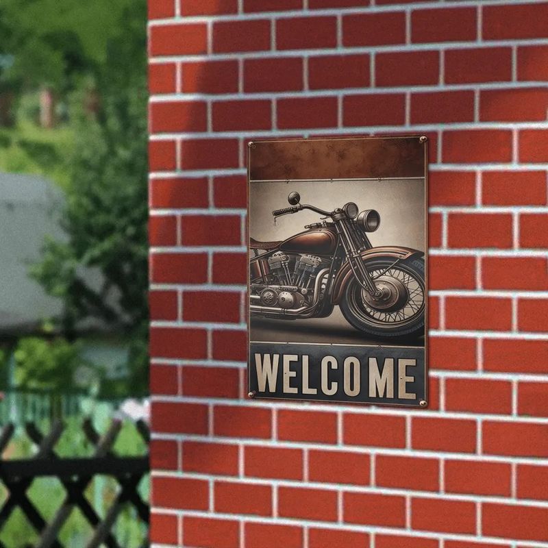 Tin sign &quot;Welcome&quot; vintage motorcycle