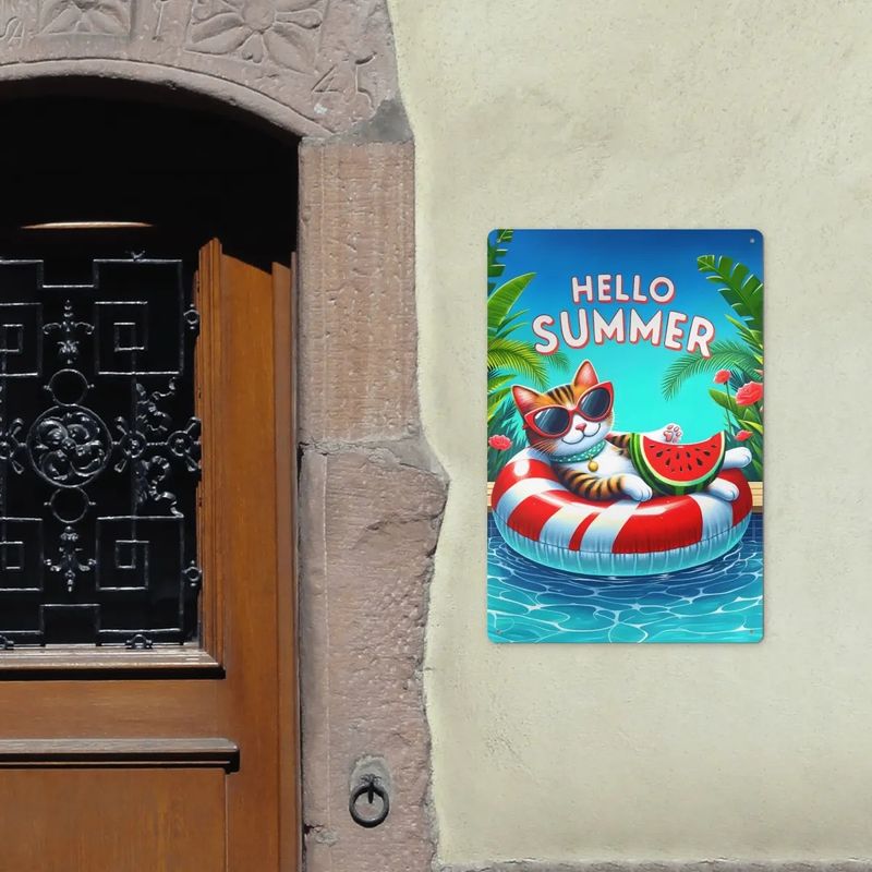 Tin sign &quot;Hello Summer&quot; cat