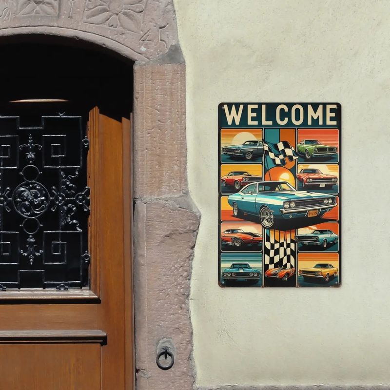 Tin Sign &quot;Welcome&quot; Vintage Car