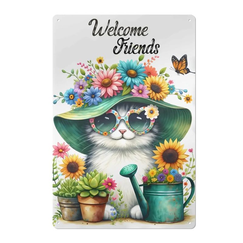 Tin sign &quot;Welcome Friends&quot; Sweet cat