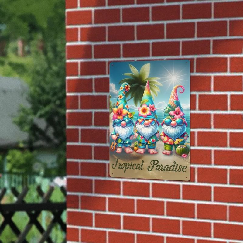 Tin sign &quot;Tropical Paradise&quot; summer gnome