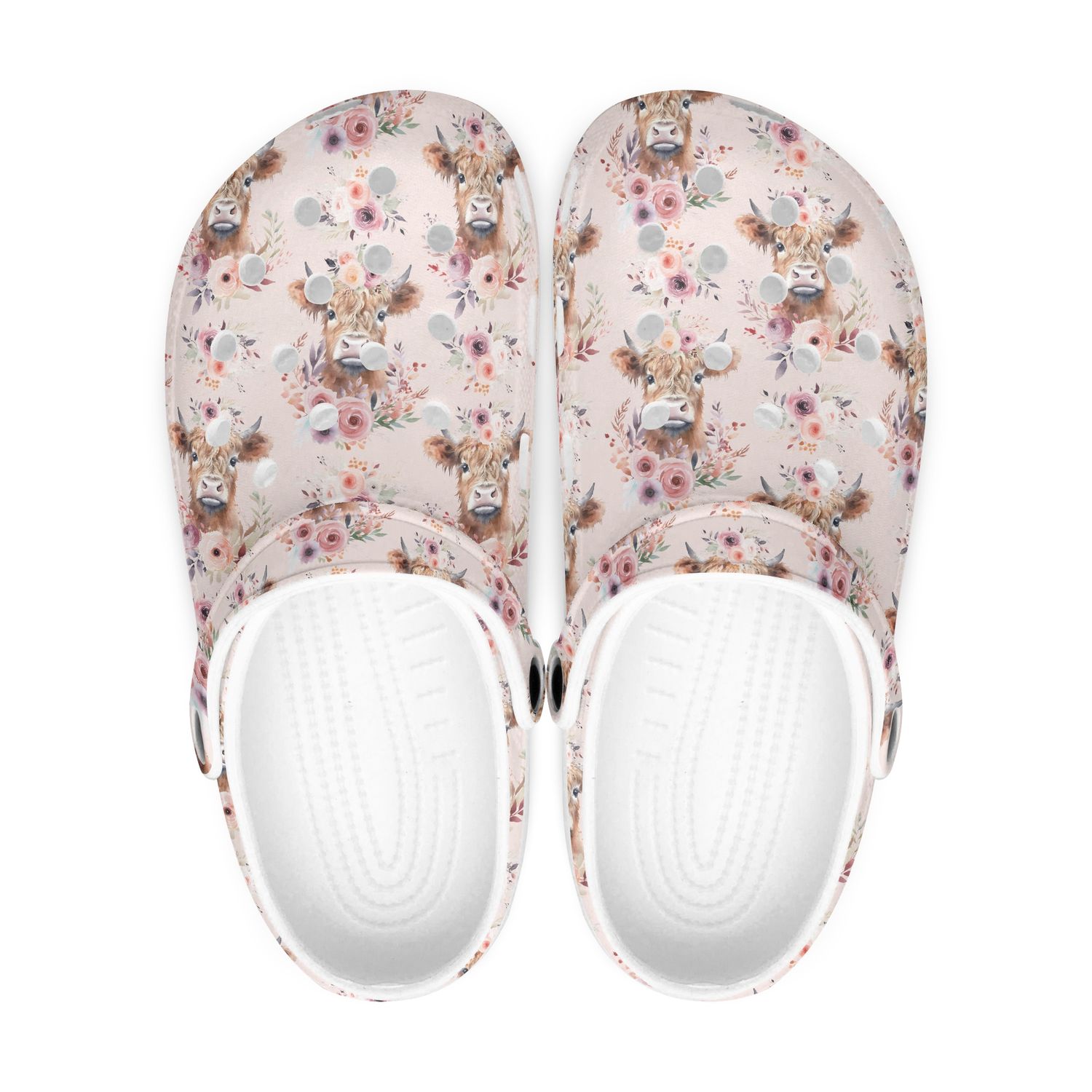 Niedliche Florale Clogs - Blumen mit Highland Kuh