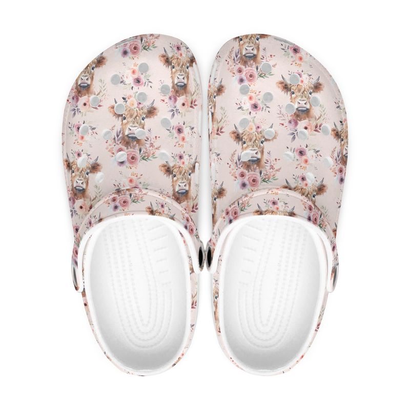 Cute Floral Clogs - Flowers with Highland Cow